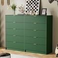thumbnail image 4 of Green Dresser for Bedroom, Modern Dresser with 5 Drawers and Smooth Slides, Wide Chest of Drawers with Golden Handles for Bedroom, Living Room, Closet, 15.7" D x 31.5" W x 47.2" H, 4 of 14