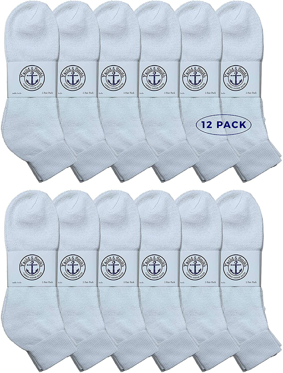 SOCKS’NBULK 12 Pairs Of Mens White Athletic Sports Ankle Socks, Cotton Size 10-13
