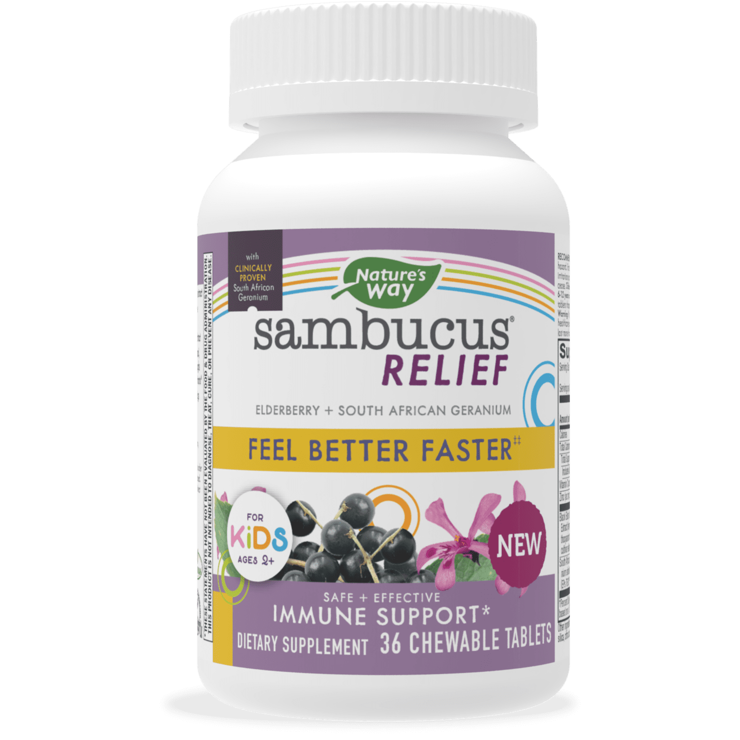 Sambucus Relief Elderberry Immune Support Chewables for Kids, Elderberry Tablets, 36 Count