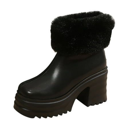 

Entyinea Womens Chelsea Boots Pointed Toe Side Zipper Square Buckle Winter Booties Black 40