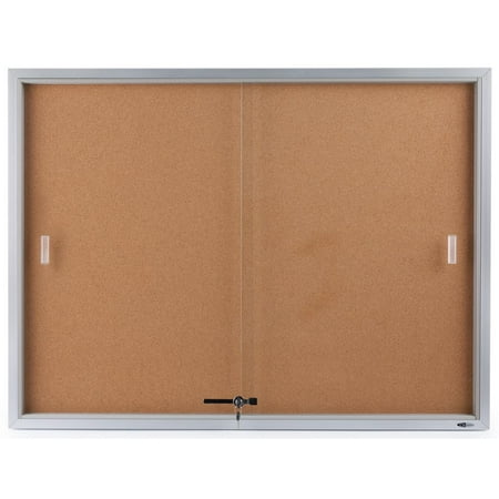 48 X 36 Enclosed Bulletin Board For Wall Mount Indoor Use Only 4 X 3 Cork Board With Sliding Glass Door Silver Aluminum Frame Cbsd43sv
