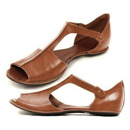 

Ausyst Flat Sandals Women Fashion Flats Fish Mouth Beach Shoes Open Toe Ankle Bottom Sandals Summer Clearance