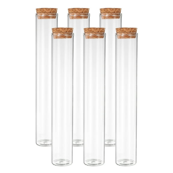 Uxcell 100ml Test Tubes, 6pcs 7.09x1.18 Glass Clear Flat Bottom Test Tube Containers with Cork Stopper