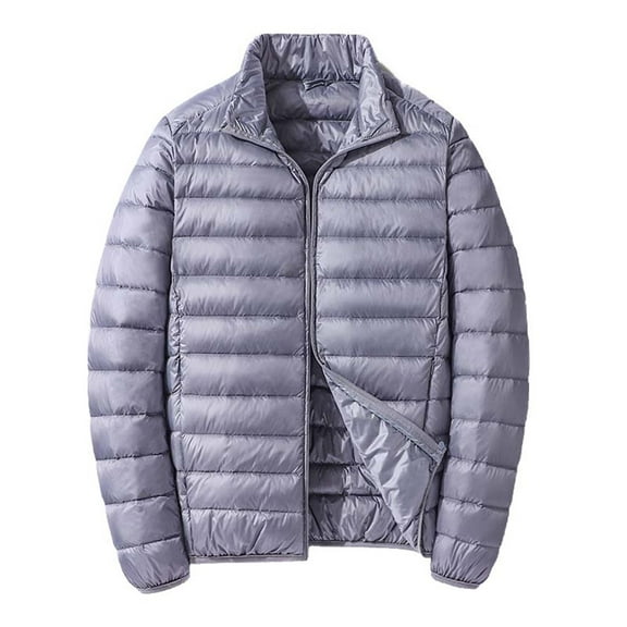 Daznico Mens Winter Jacket - Men's Short and Lightweight Down Jacket Stand Up Collar Hooded Couple's Style Middle and Young Men's Thin Down Jacket Plus Size Jacket,Color:Grey,Size:XXL