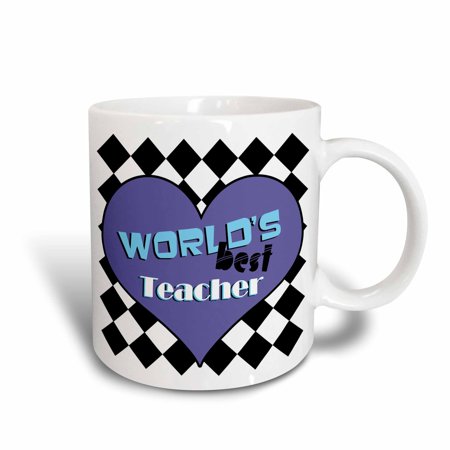 3dRose Worlds Best Teacher Blue, Ceramic Mug, (Best Teacher In World)