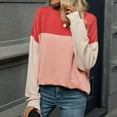 thumbnail image 6 of ATOYSOY Women's Fashion Color Block Pullover Workout Crew Neck Sweatshirts Outwear Loose Tops Retro Casual Cotton Shirts Long Sleeve Tees Fall Winter Pink XXL, 6 of 7