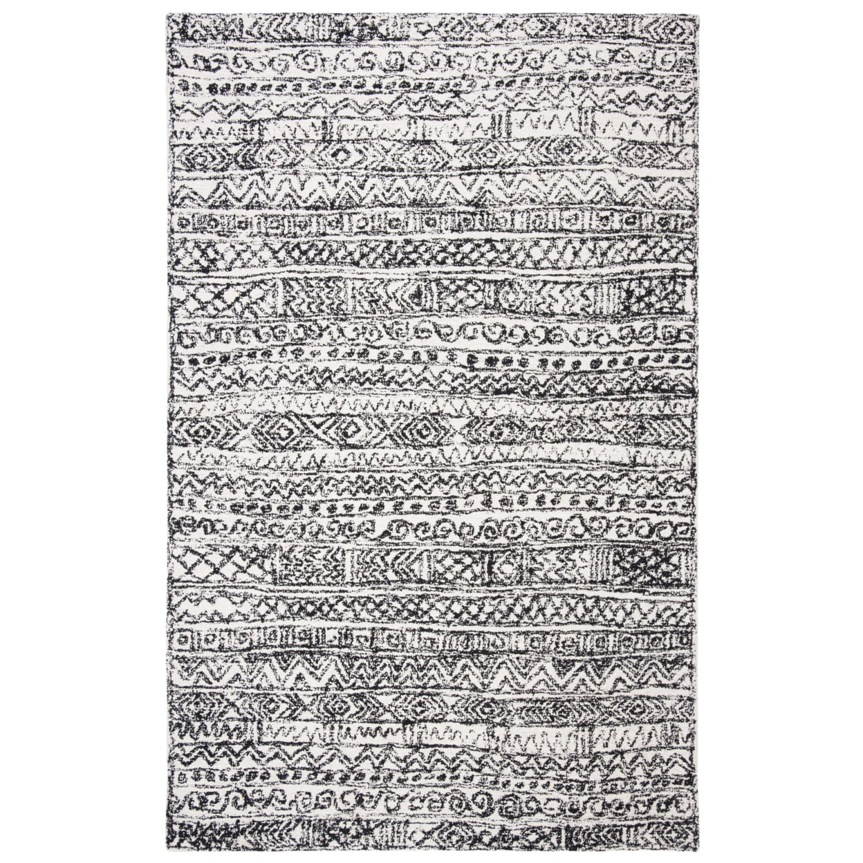 SAFAVIEH Micro-Loop Peronel Abstract Striped Wool Area Rug, Ivory/Black, 4' x 6'