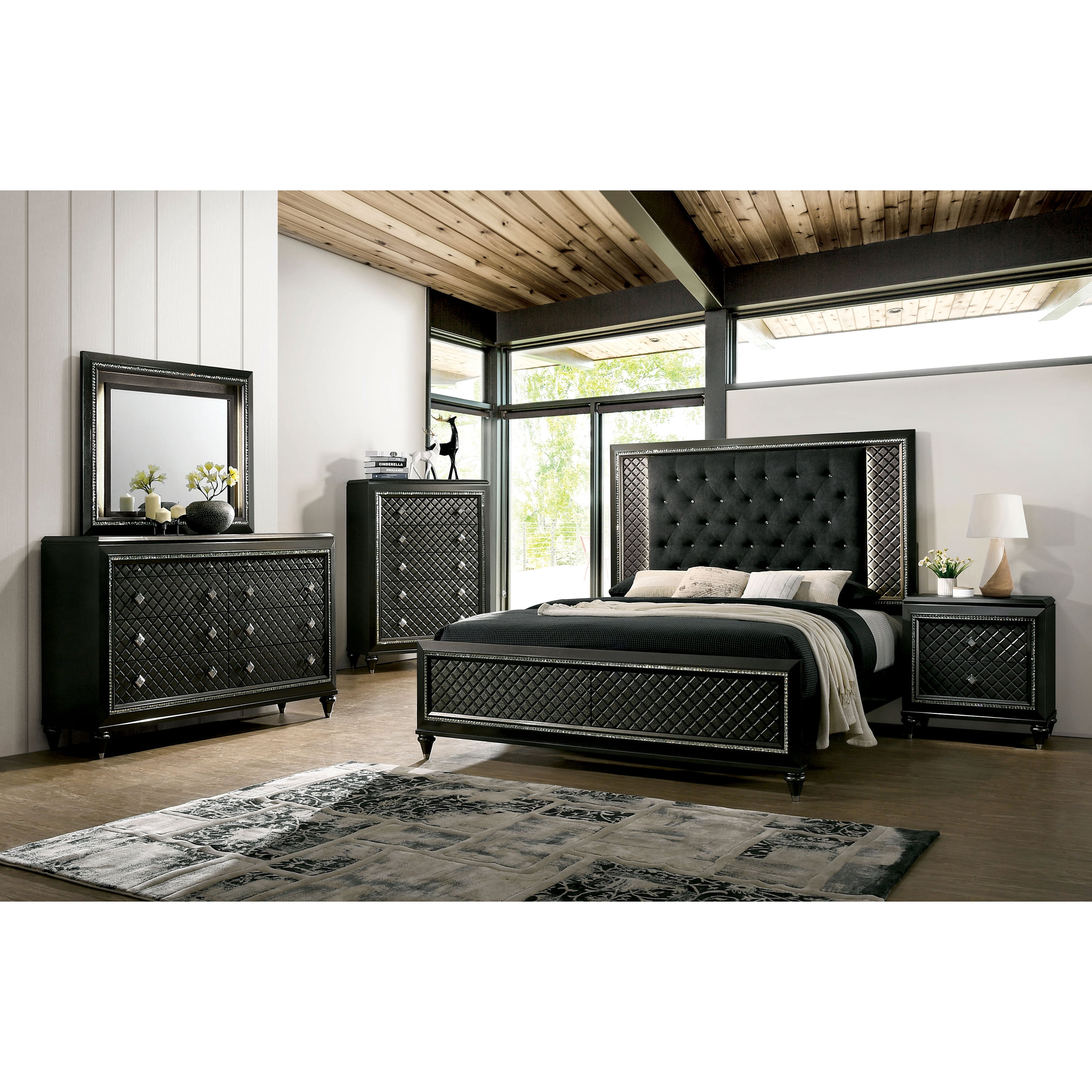 Furniture of America Braylene Bed, Queen, Metallic Gray and Black
