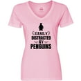 thumbnail image 3 of Inktastic Easily Distracted by Penguins Women's V-Neck T-Shirt, 3 of 5