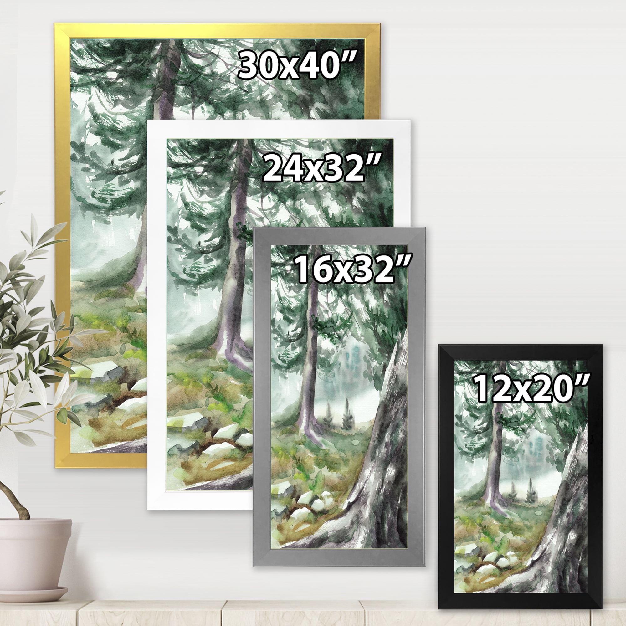 Designart 'Pine Forest In The Early Morning Glow' Lake House Framed Art Print