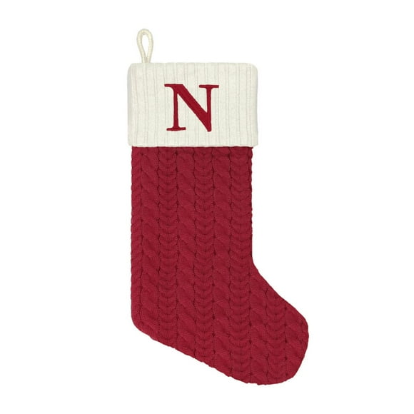 Christmas Joy Grands Bas Monogramme en Tricot Rouge 21, N