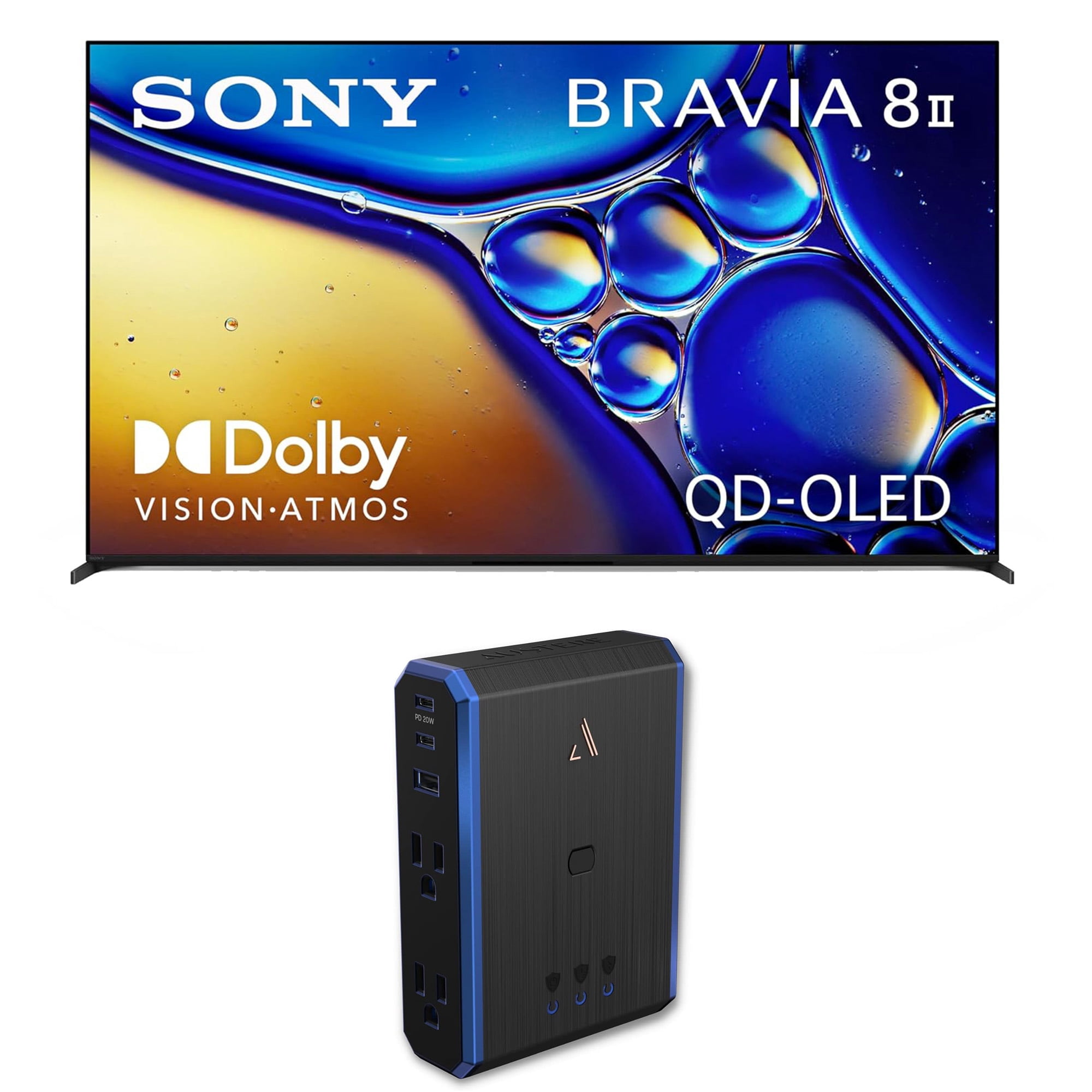 Sony K55XR80M2 55 Inch Bravia 8 QD-OLED 4K HDR Google TV with an Austere 5S-PS4-US1 4-Outlet Power (2025)