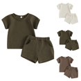 thumbnail image 4 of Odeerbi Infant Boys Girls 2 Piece Outfits Tops Shorts Set Summer Clothes Fashion Casual Short Sleeve Round Neck Collar Botton Printed Blouse Short Pants Sets Coffee, 4 of 4
