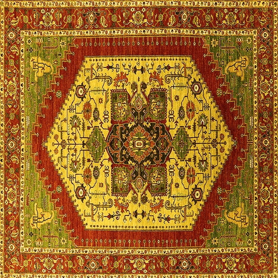 Ahgly Company Indoor Square Oriental Yellow Industrial Area Rugs, 5' Square