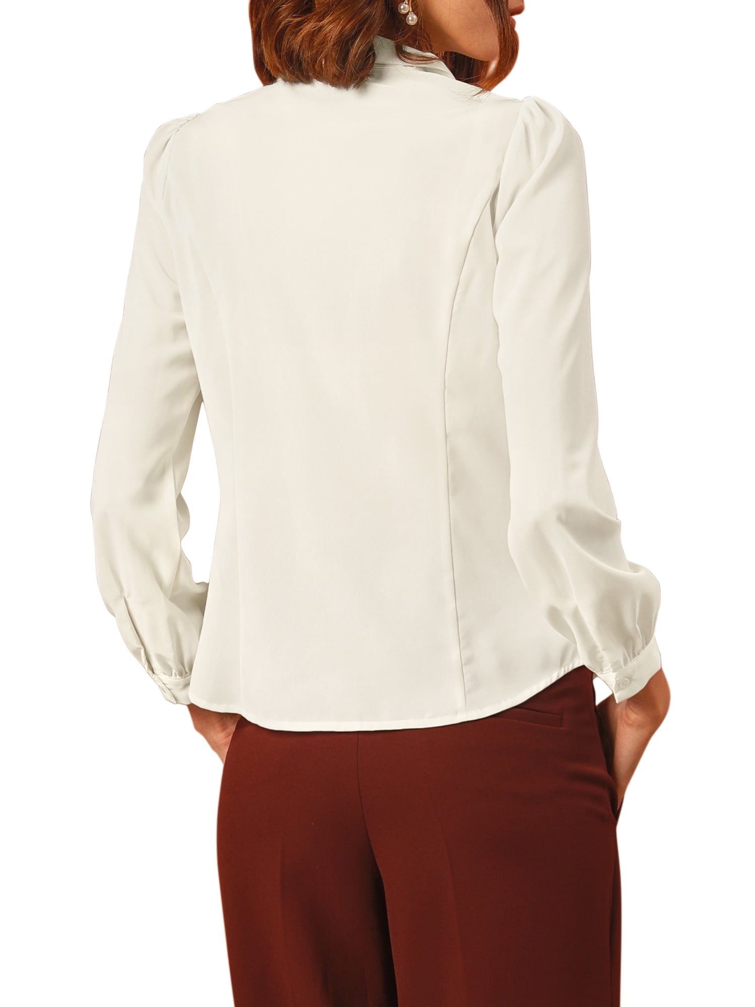 DARING DIVA Pan Collar Bow Tie Neck Work Office Shirt S White