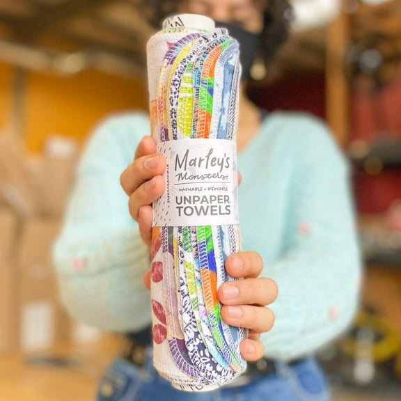 Marley's Monsters UNpaper® Towels: Marley's Favorites! - 12 Count Roll of Reusable Paper Towels - Cotton Flannel