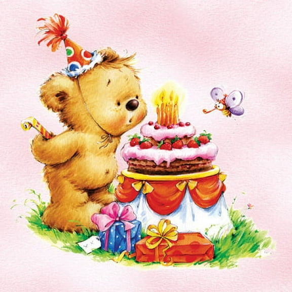 Birthday Bear Pink Kids Party - Decorative Lunch Paper Napkins 100pcs - Perfect for Decoupage, Party, Birthday, Special Occasions, Baby Shower