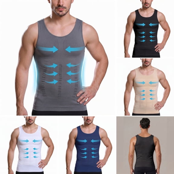 Men’s Seamless Compression Shaper Tank Top, Tummy Control Slimming Undershirt Vest for Body Shaping and Everyday Wear Gray XL