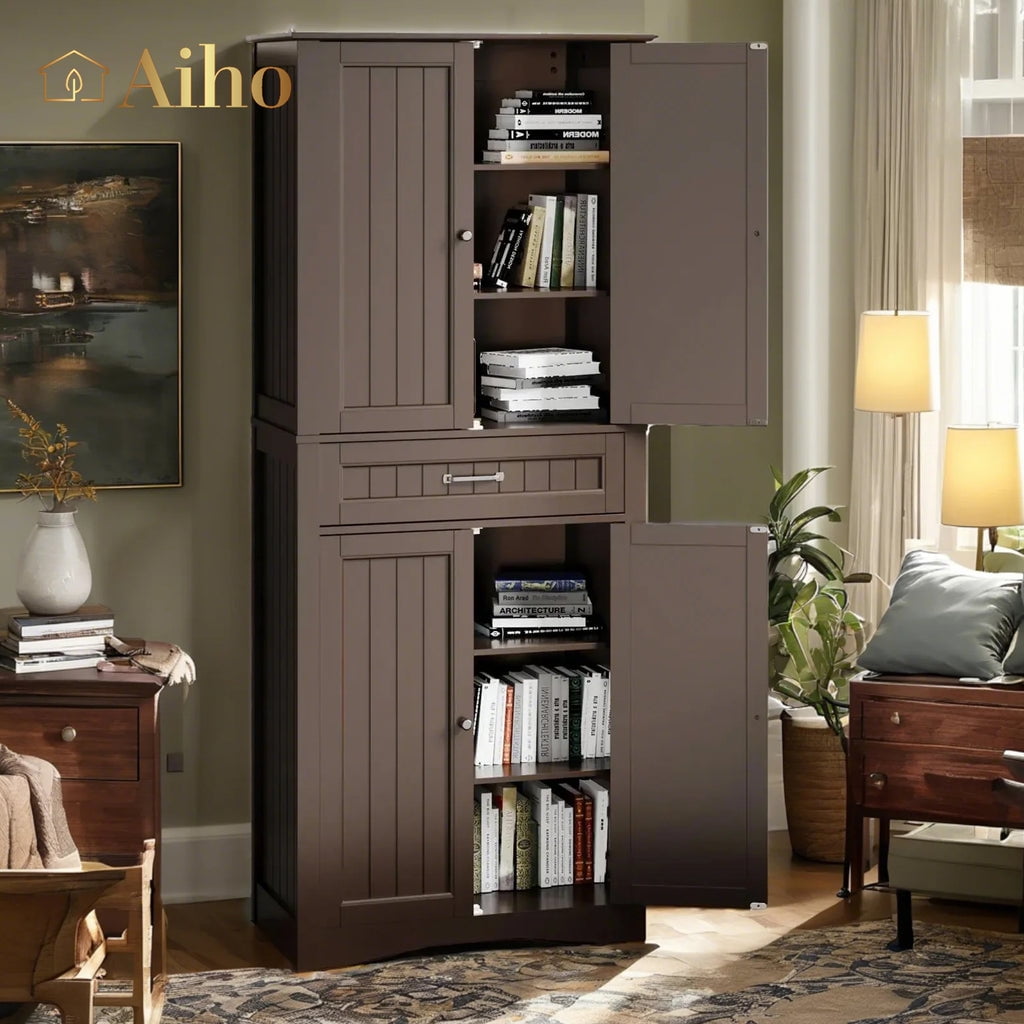 Aiho 71" Kitchen Pantry Storage Cabinet, Storage Cabinet with Barn Doors, Drawer, Adjustable Shelves(图2) Aiho 71" Kitchen Pantry Storage Cabinet, Storage Cabinet with Barn Doors, Drawer, Adjustable Shelves(图2)