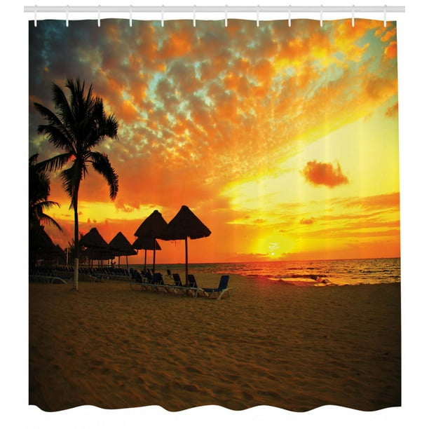 Seaside Shower Curtain, Sunset Scene at Beach Resort