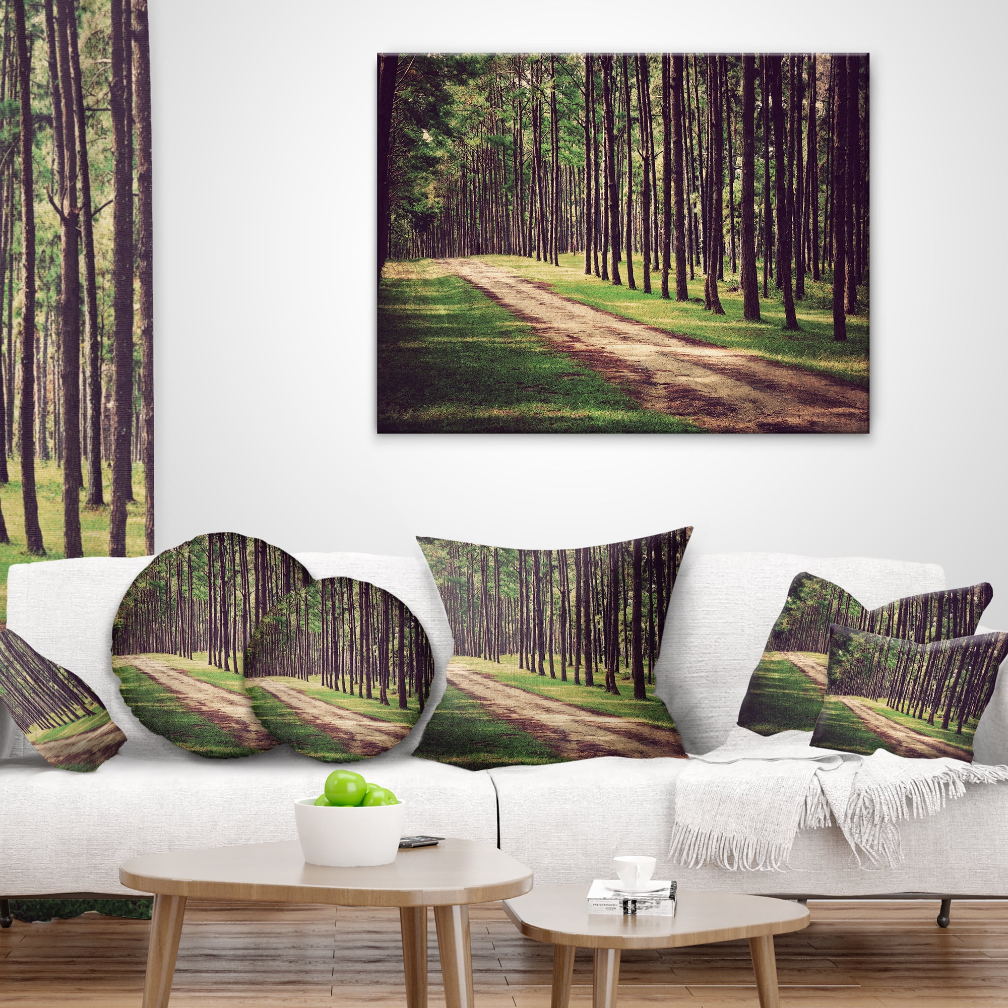 Designart Vintage Style Forest with Pathway - Modern Forest Throw Pillow - 12x20