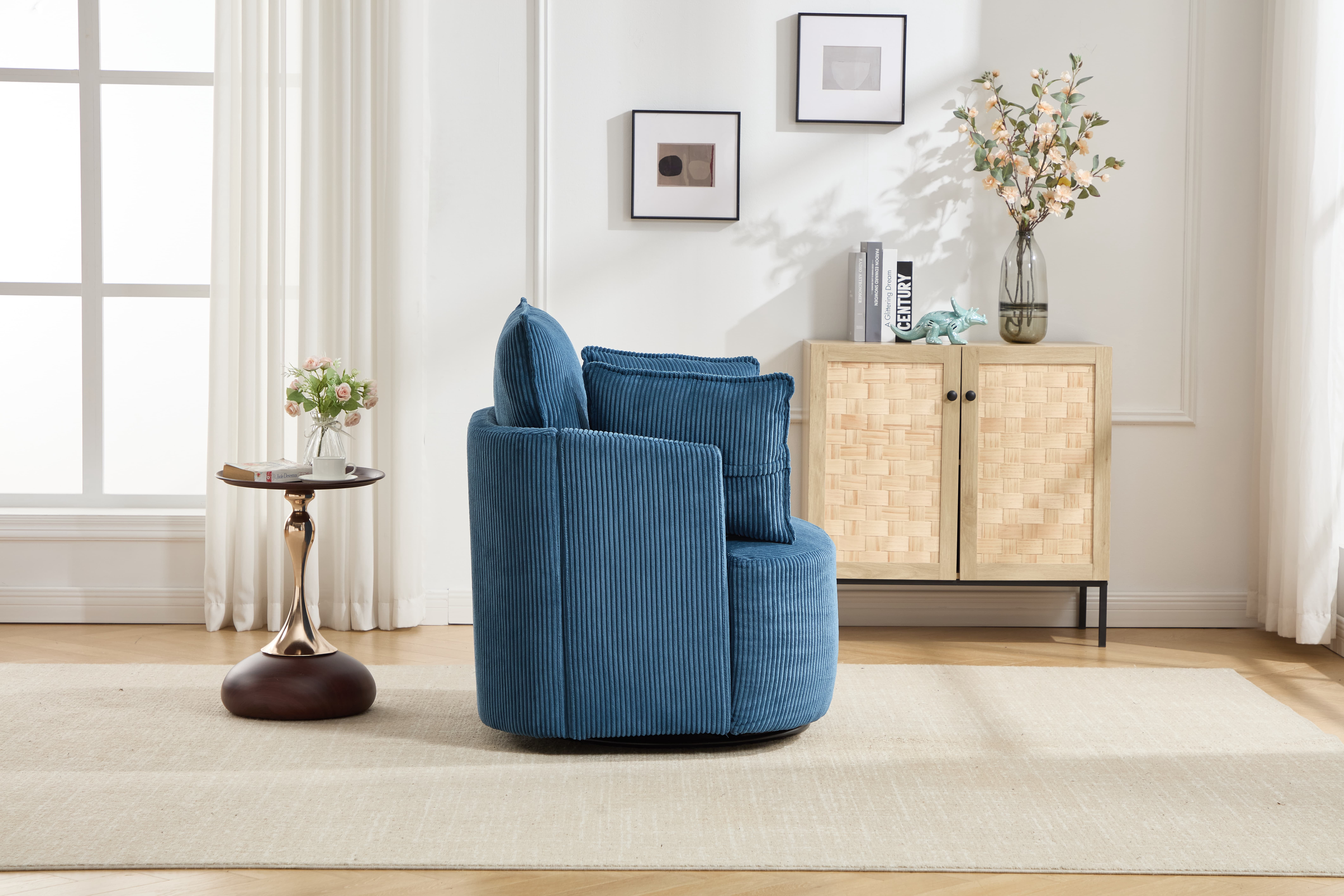 360° Swivel Barrel Chair,Upholstered Accent Chair,Suitable for Nurseries,Offices,Blue