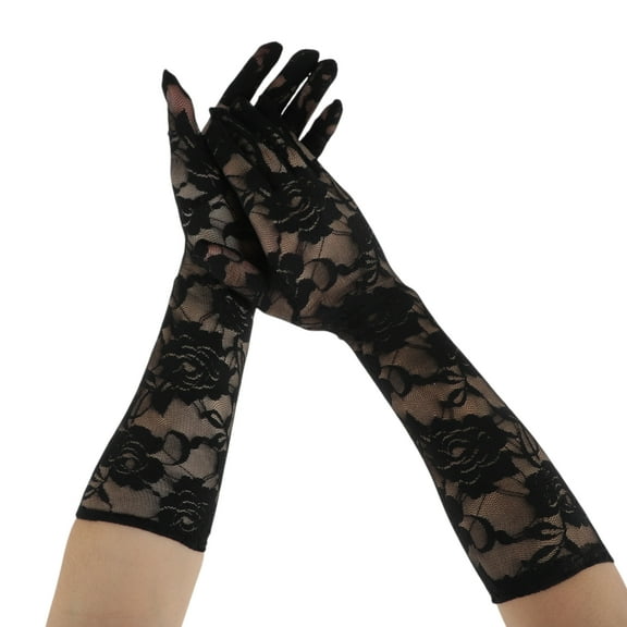 Unique Bargains 1 Pair Sunblock Mittens Rose Long Sun Block Driving Gloves for Women Black