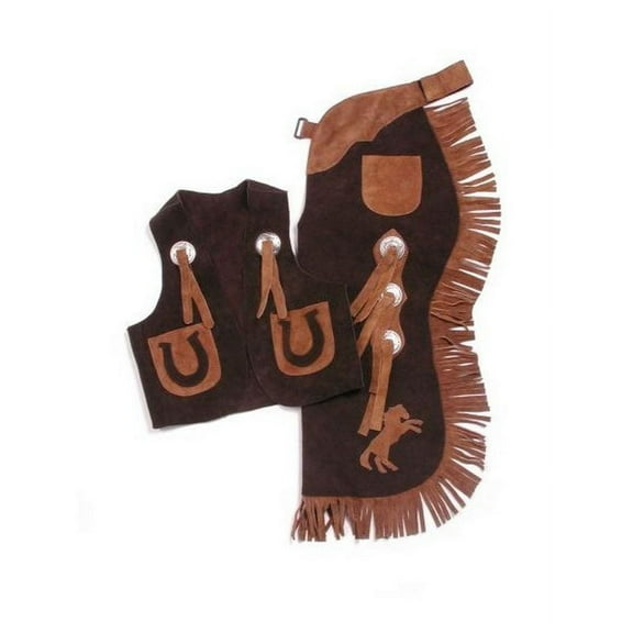Tough 1 Western Chaps Kids Vest Set Horses Adjustable S Brown 63-380