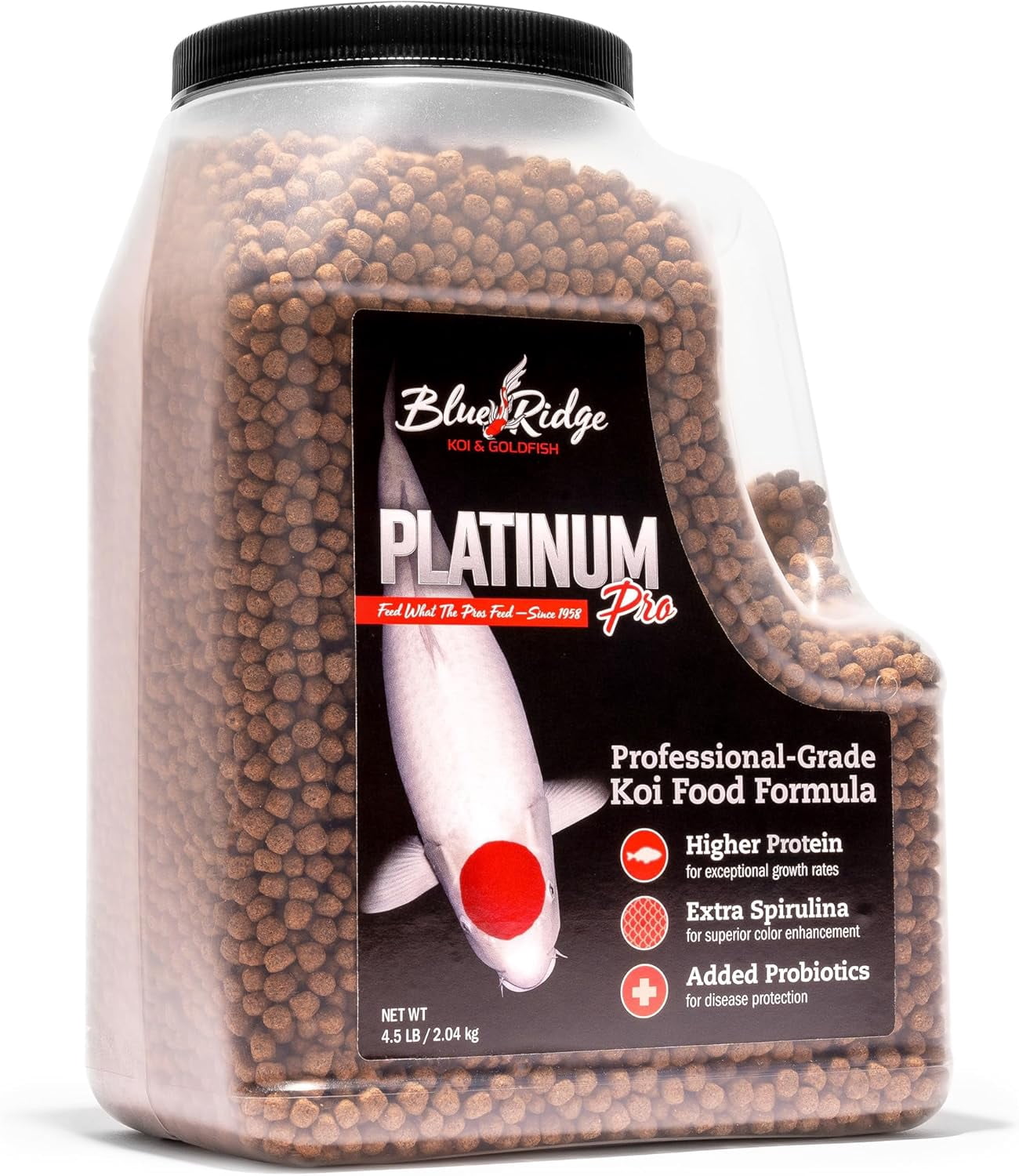 Blue Ridge Koi Fish Food 4.5lb - Koi Food 3/16” Platinum Pro Formula Goldfish Food, Premium Fish Food for Ponds, Floating Pond Pellets Fish Food