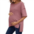 thumbnail image 1 of Camiseta Holgada de Algodón de Color Liso con Cuello Redondo y Aberturas Laterales, Talla XXXL, Color Rosa, 1 of 6