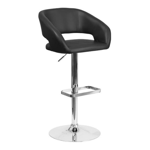 Bowery Hill 32'' Contemporary Faux Leather Adjustable Bar Stool in Black