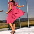 thumbnail image 3 of KaLI_store Summer Dresses for Women Womens Summer Casual Dress Boho Short Sleeve Loose Swing Tunic Dresses Hot Pink,M, 3 of 5