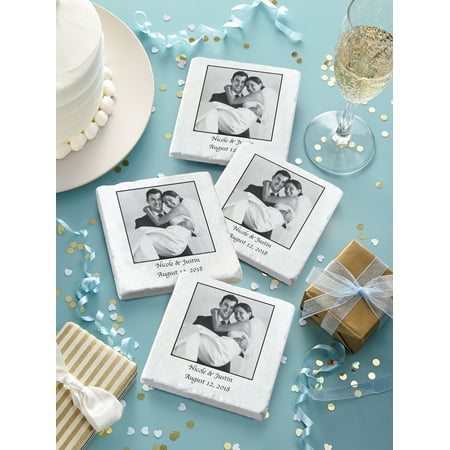 Personalized Tumbled Marble Wedding Photo Coasters