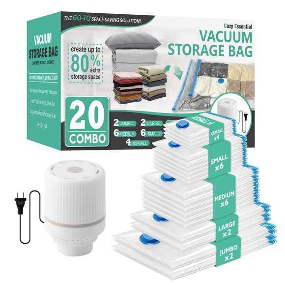 Bolsas de almacenamiento al vacío Cozy Essential, paquete de 20 con bomba eléctrica