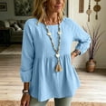 thumbnail image 6 of thefmos Women Plus Size Fall Round Neck Long Sleeve Tunic Tops Solid Boho Casual Pullover Blouses Loose Flowy Shirts for Curvy Women Vacation Outfits, Light Blue 3XL, 6 of 8