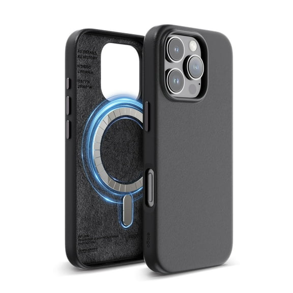 elago Magnetic Leather Case Compatible with iPhone 16 Pro Case, Compatible with All MagSafe Accessories, 6.3 inch - Built-in Magnets, Vegan Leather, Shockproof, Water-Resistant [Black]