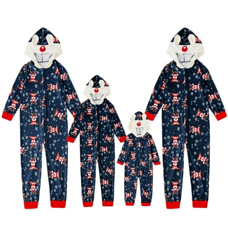 

SYNPOS Reindeer Christmas Family Matching Pajamas Mom Dad Kid Baby Hooded Onesie Jammies