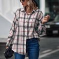 thumbnail image 4 of Womens Plaid Shacket Jacket Fall Fashion 2025 Long Sleeve Button Up Flannel Shirt Winter Clothing Woolen Coats Gray,M, 4 of 6
