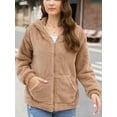 thumbnail image 2 of Cuteduck Womens Sherpa Jacket Fuzzy Fleece Zip Up Winter Hoodies Coat, S-2XL, 2 of 7