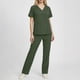 thumbnail image 2 of Conjunto de uniforme médico para mujer, color sólido, 2 piezas, camiseta de manga corta con cuello en V y pantalones con cintura elástica, uniforme de enfermería con bolsillos., 2 of 8