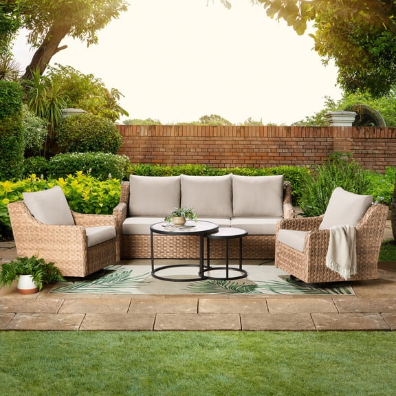 Better Homes & Gardens River Oaks 5-Piece Steel Outdoor Patio Set with Patio Covers, Natural