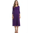 thumbnail image 3 of Femmes Robe Ronde Automne Couleur Robe Costume Demi-Manche Grande Robe de Balançoire, Violet, L, 3 of 7