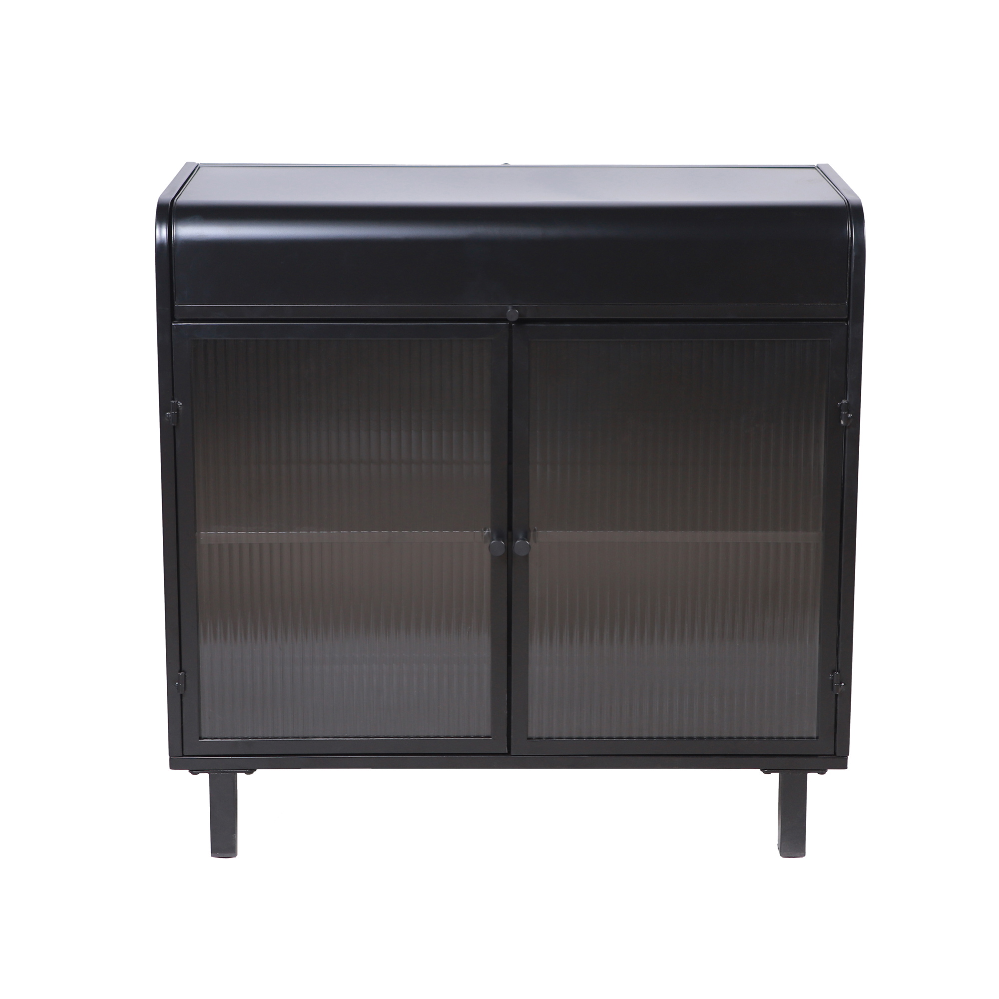 Leumius Modern Sideboard Buffet Cabinet with Tempered Figured Glass Doors, Flip Top, Inner Shelves, Metal Frame Storage Console for Dining Room, Kitchen, Living Room & Entryway (Black)