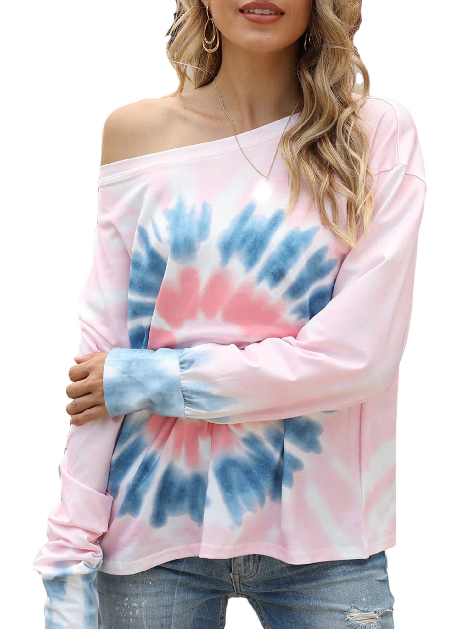 tie dye off the shoulder sweatshirt