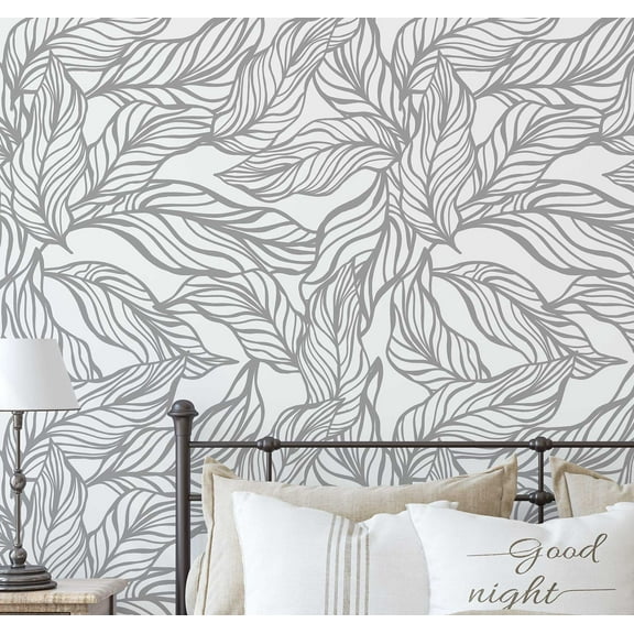 S4Sassy Peel & Stick Vinyl Wallpaper, Hand-Drawn Tropical Leaf Print Contact Paper Waterproof - Grey, 25"x120", Removable Modern Wall Covering for Home Decor in Bedrooms & Living Areas, Renter Spaces