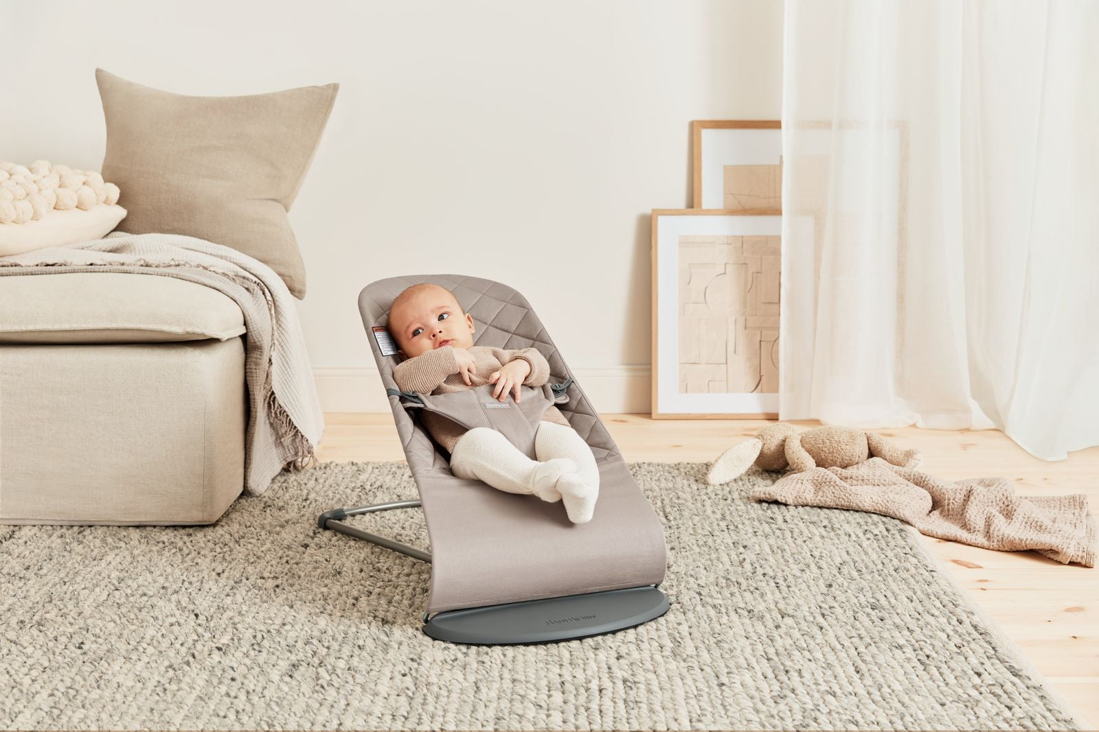 BabyBjorn Bouncer Bliss Baby Bouncer, Classic Quilt, Sand Grey