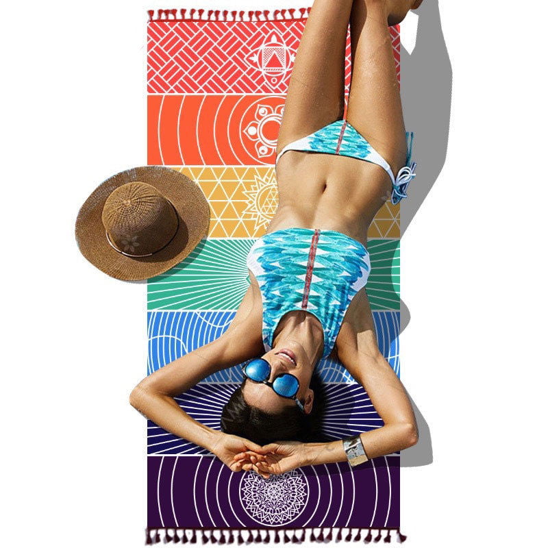Yoga Blankets,Rainbow Boho Beach Mat Mandala Blanket Striped Wall Hanging Tapestry Scarf Yoga Mat