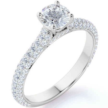 JeenMata 1.75 Carat Round Cut Moissanite Engagement Ring - Classic Engagement Ring - Cluster Ring - 18k White Gold Over Silver