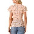 thumbnail image 3 of INSPIRE CHIC Women's Wrap Tops Floral Print V Neck Short Sleeve Tie Waist Peplum Blouses XS Pink, 3 of 6