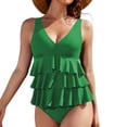 thumbnail image 4 of Felirenzacia Women's Modest Ruffled One Piece Swim Dress, Full Coverage V Neck 3 Layered Ruffle Hide Belly Solid Bathing Suit Swimsuit,Green,L, 4 of 6